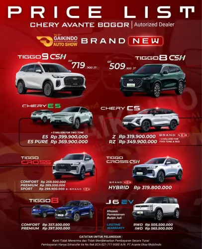 Pricelist Harga Chery pademanganbarat 2025